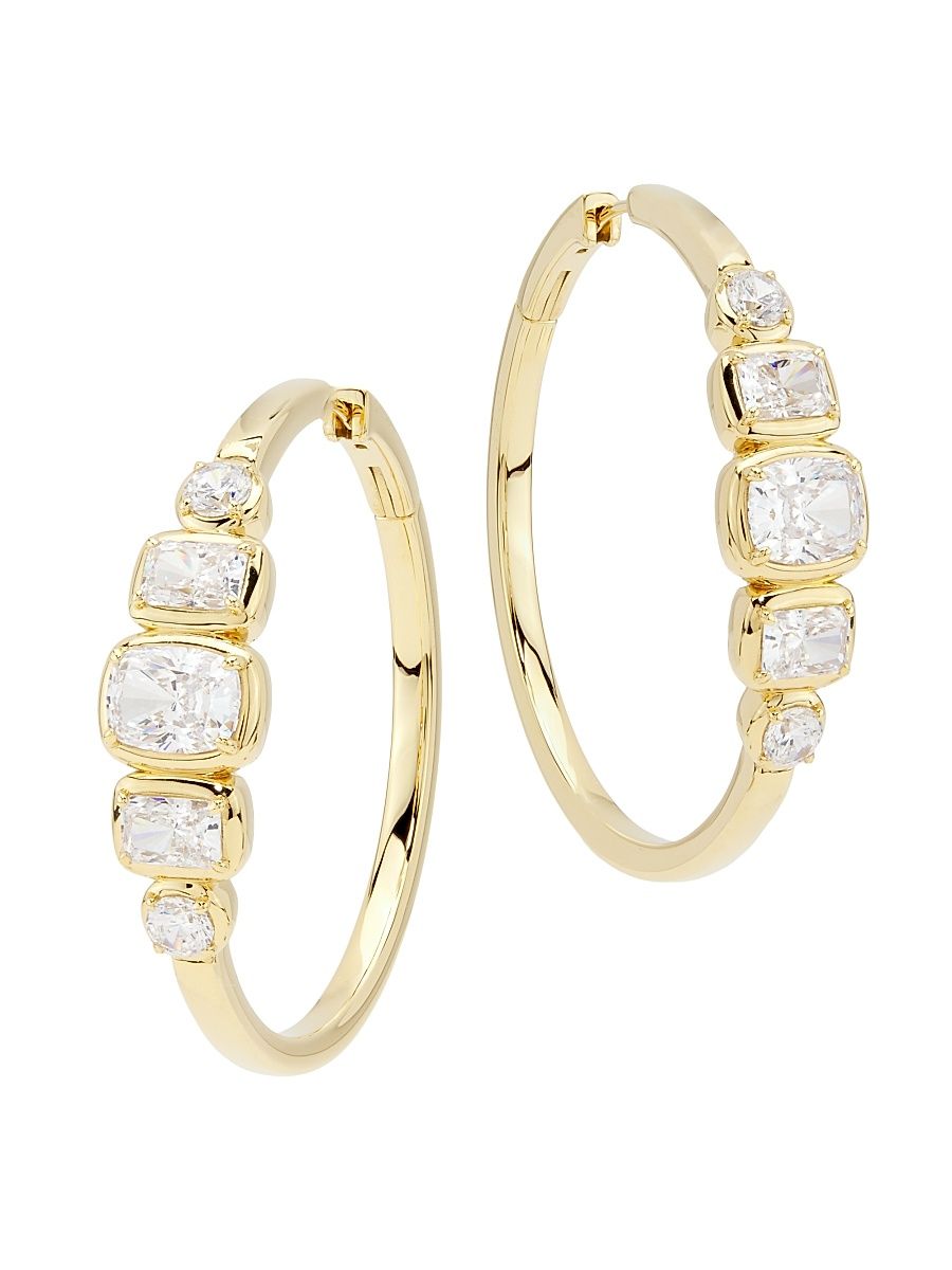 Women's Cabrete 18K-Gold-Plated & Cubic Zirconia Medium Hoop Earrings - Gold