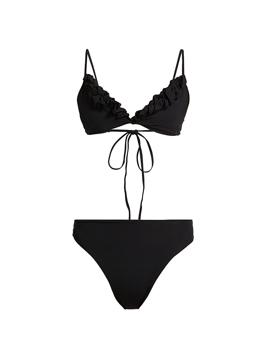 Women's Krassi Ruffled-Trim Bikini - Black - Size 2