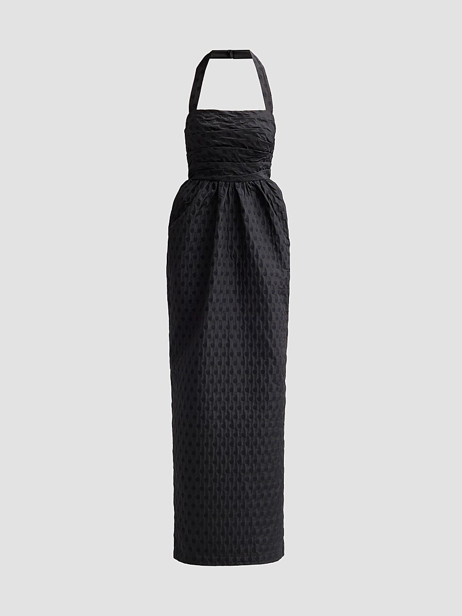 Women's Janelle Polka Dot Halter Gown - Black - Size XXL