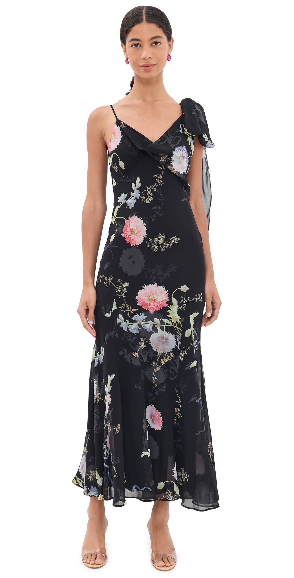 Self Portrait Floral Georgette Maxi Dress Black 4