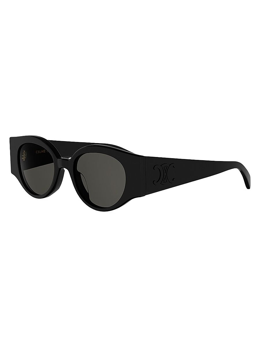 Women's Triomphe Stamp 50MM Round Sunglasses - Shiny Black Smoke