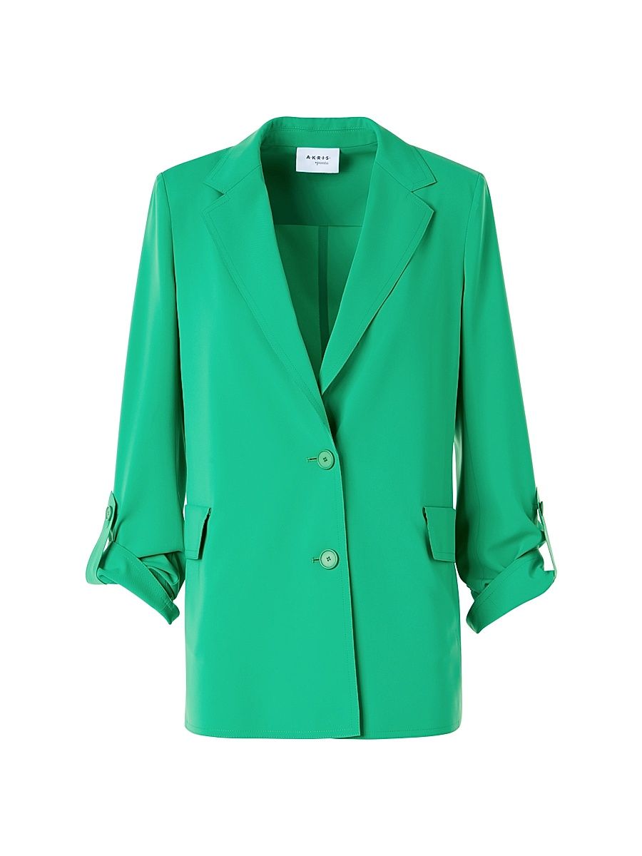 Women's Laser-Cut Roll-Tab Sleeve Shirt Jacket - Green - Size 16