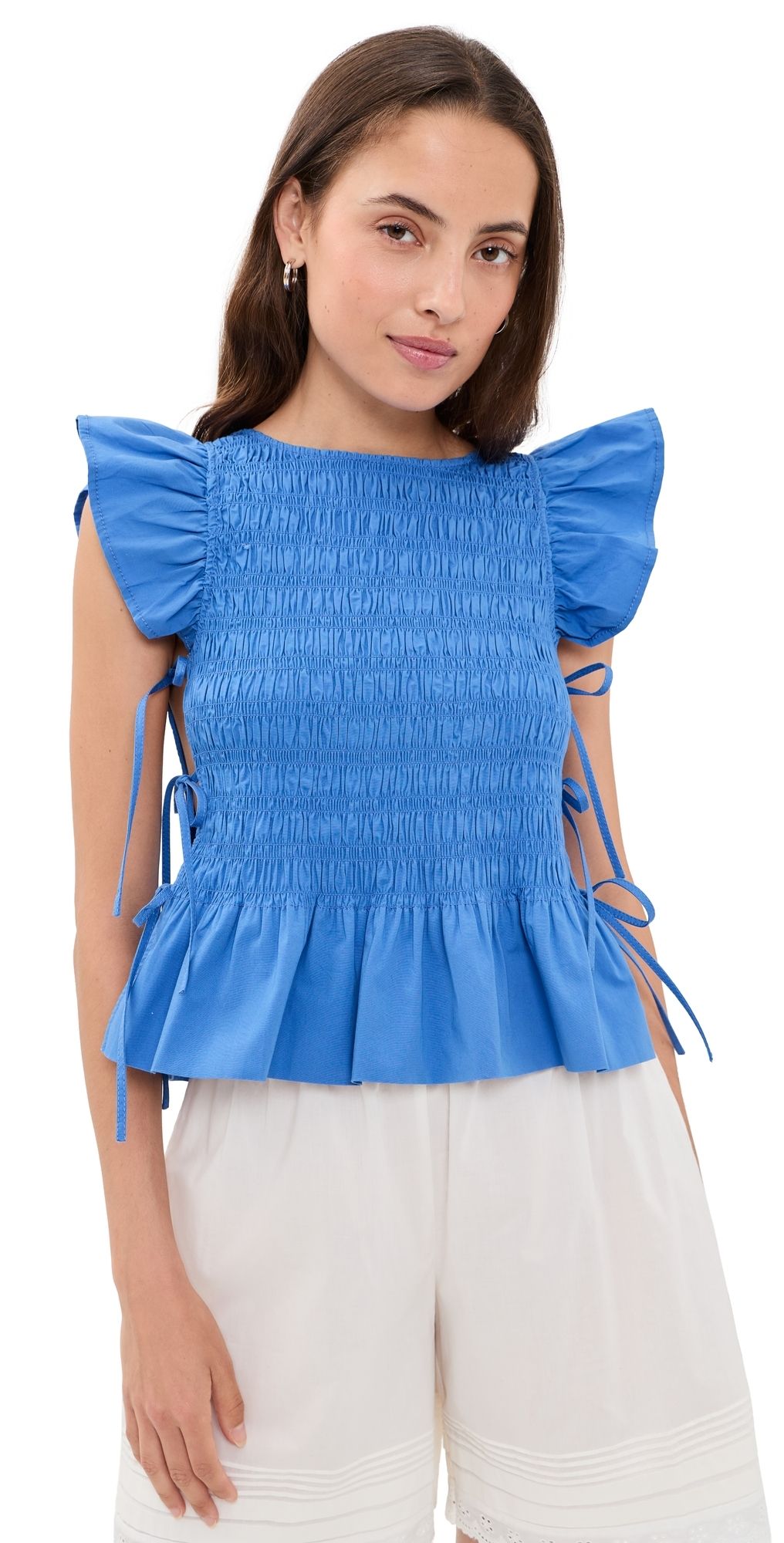 GANNI Smocked Cotton Top Marina 42