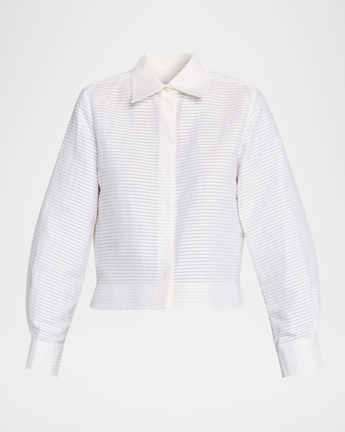 Pleated Cotton Poplin Button-Down Shirt