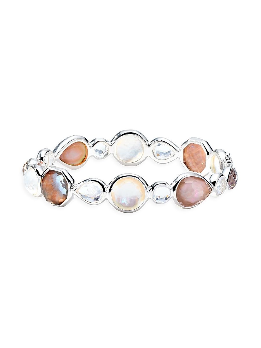 Women's Rock Candy All-Stone Sterling Silver, Rock Crystal & Mother-Of-Pearl Doublet Hinged Bangle - Sabbia