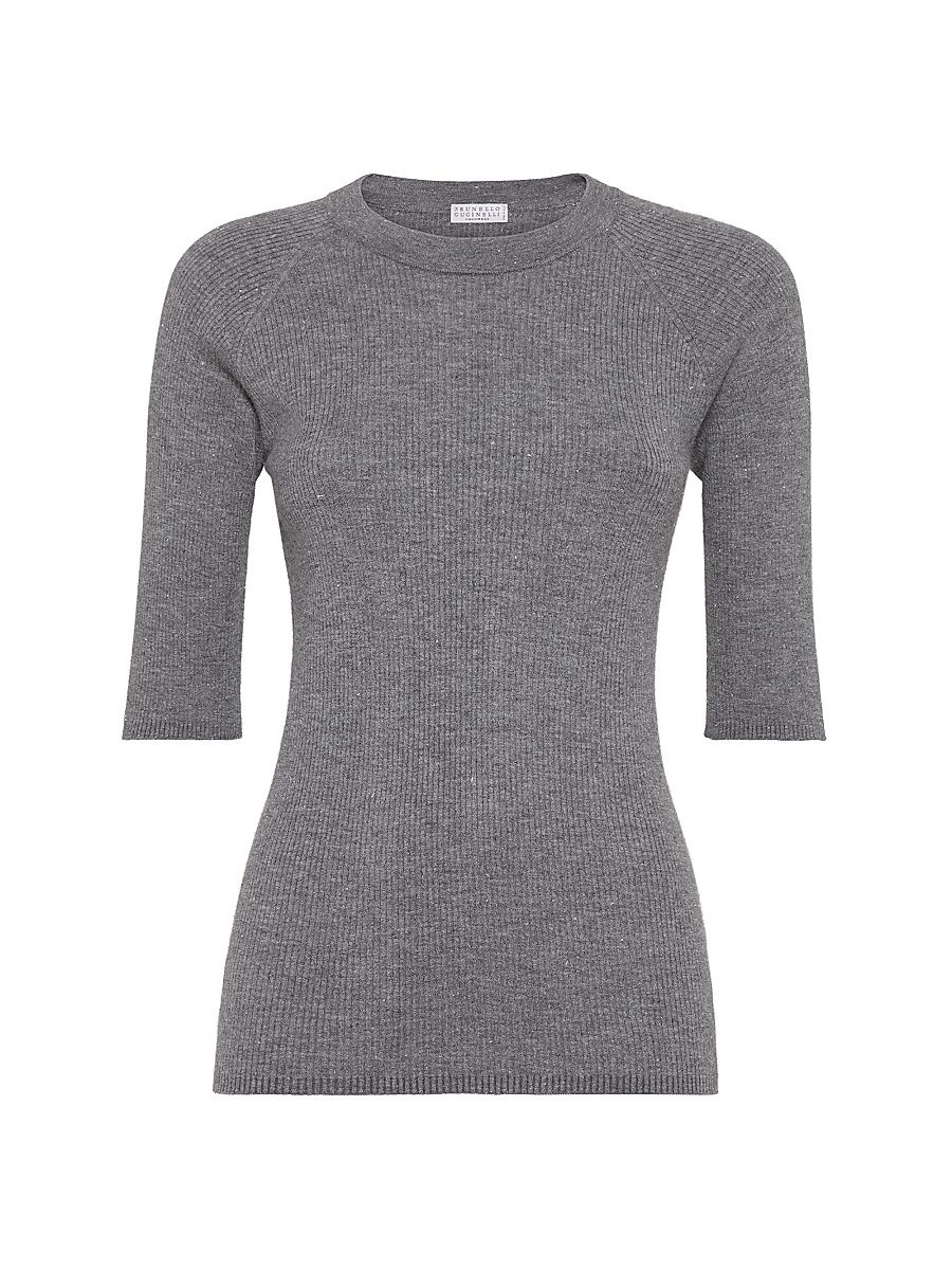 Women's Sparkling Cashmere Lightweight Rib Sweater - Lead - Size XS