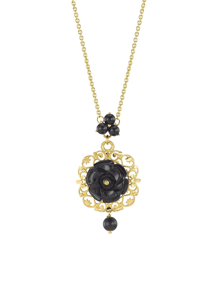 Women's Mamma Rose 18K Yellow Gold & Black Jade Pendant Necklace - Yellow Gold
