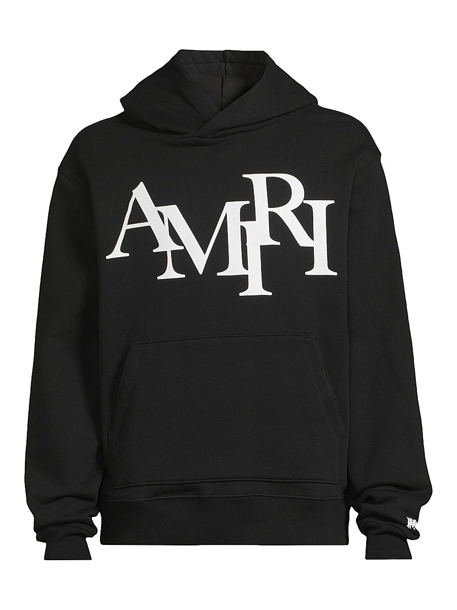 Men's Logo Staggered Hoodie - Black - Size XS