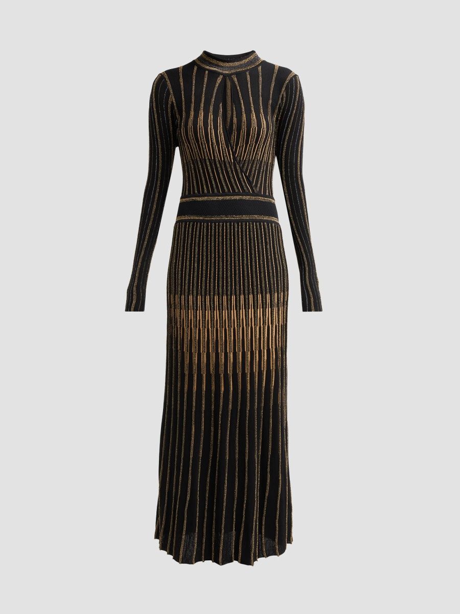 Elie Tahari Women's Alicia Lurex Sweater Dress - Noir Gold Lurex - Size XL