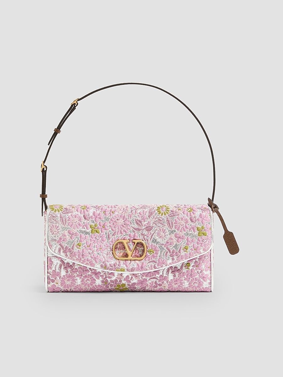 Women's DeVain Small Shoulder Bag in Jacquard Lurex Fabric - Silver Pink