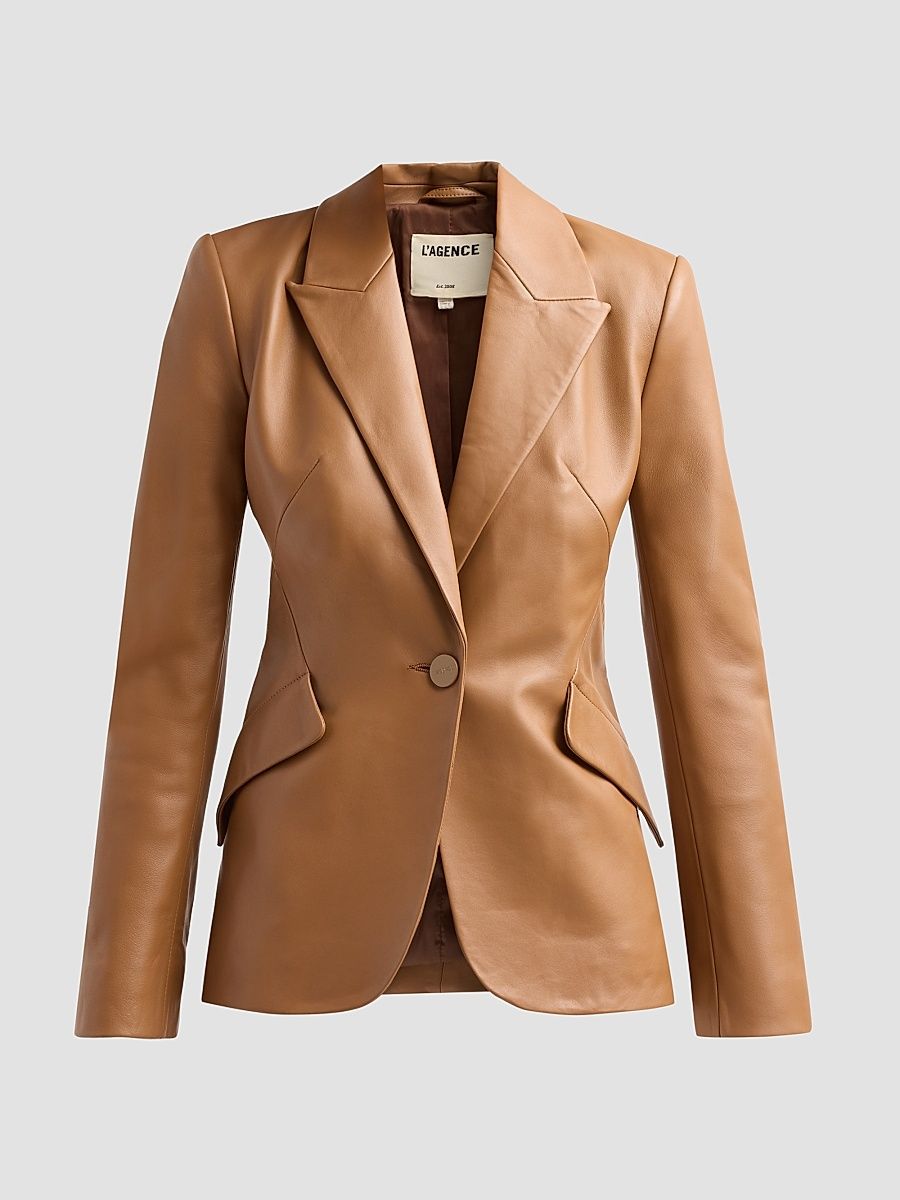 Women's Chamberlain Tailored Leather Blazer - Soft Cognac - Size 10
