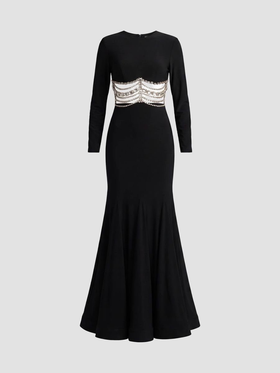 Mac Duggal Women's Crystal-Embellished Sheer Jersey Trumpet Gown - Black - Size 16
