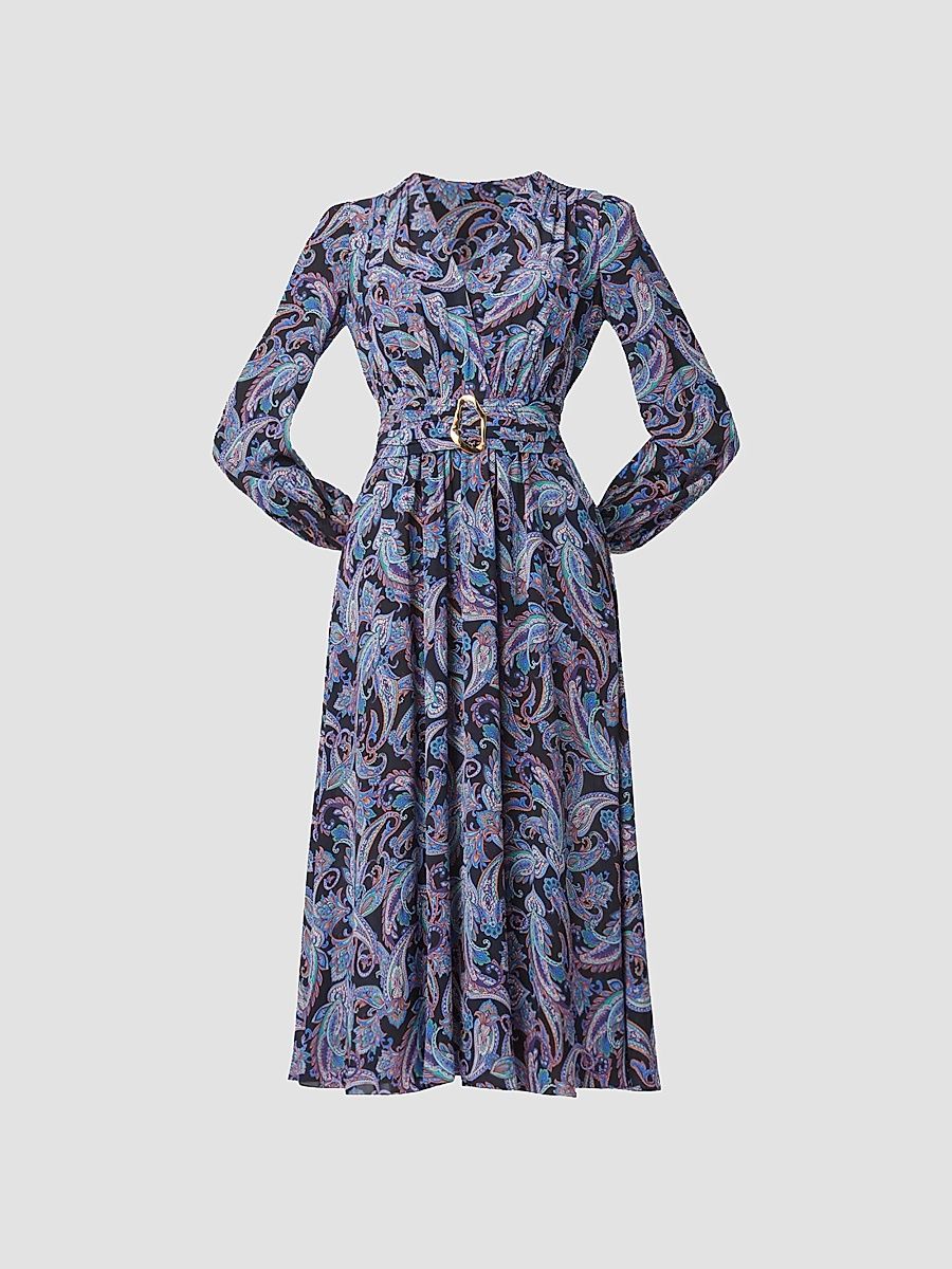 Shoshanna Women's ​Kendall Belted Paisley A-Line Midi-Dress - Violet Multi - Size 4