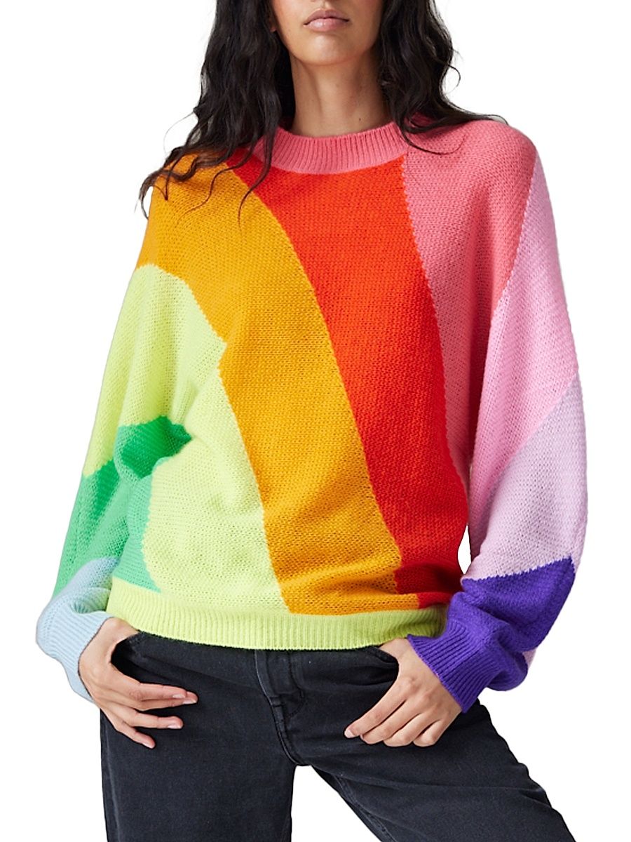 Women's Gauzy Elton Rainbow Sweater - Rainbow Stripe - Size XS