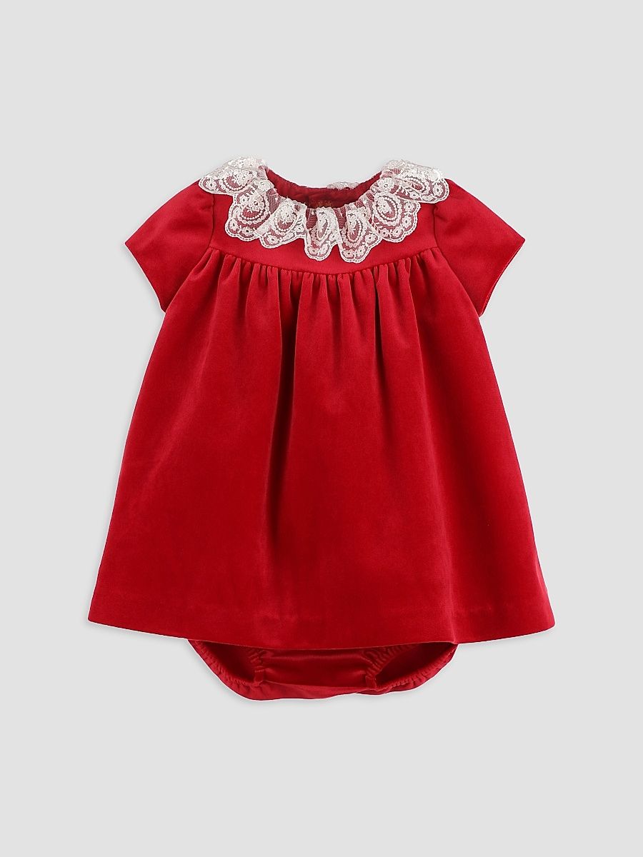 Baby Girl's Velvet Lace-Trimmed Dress & Bloomers Set - Red - Size 24 Months