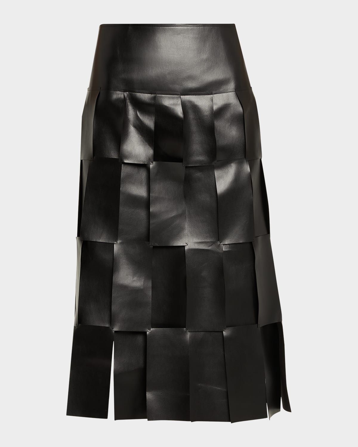 Faux Leather Multi-Rectangle Midi Skirt