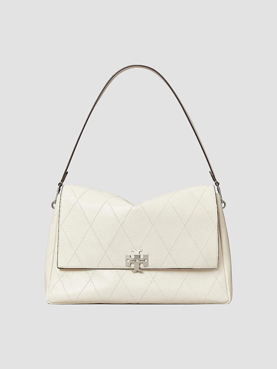 Tory Burch Women's Charlie Large Quilted Leather Shoulder Bag - Light Cream