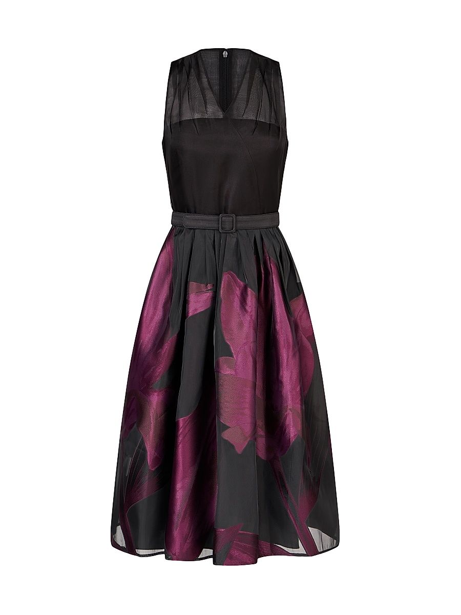 Women's Ellis Floral Jacquard Organza Cocktail Dress - Black Fig - Size 12