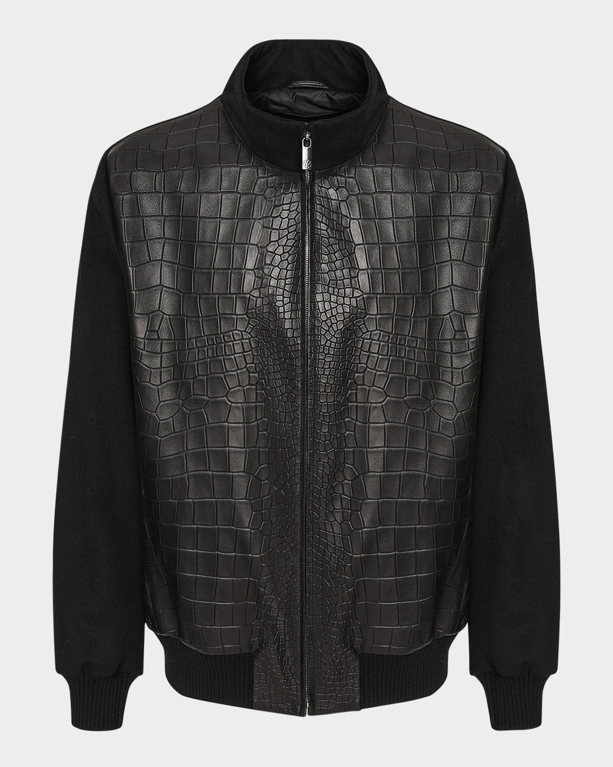 Men & apos;s Croco-Print Nappa Leather & Loro Piana Wool Bomber Jacket