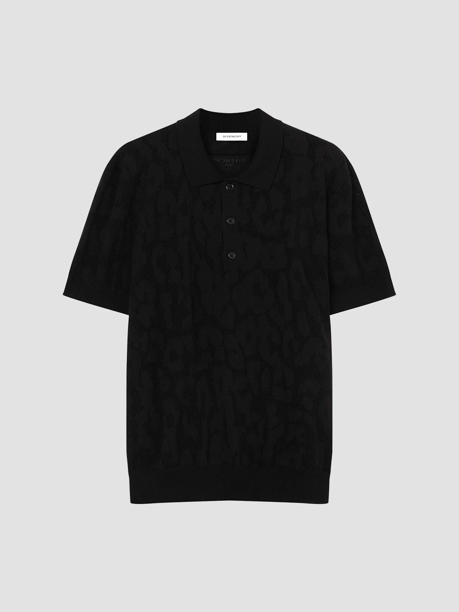 Givenchy Men's Polo Shirt in Leopard-Effect Cotton Mesh - Black - Size XXL