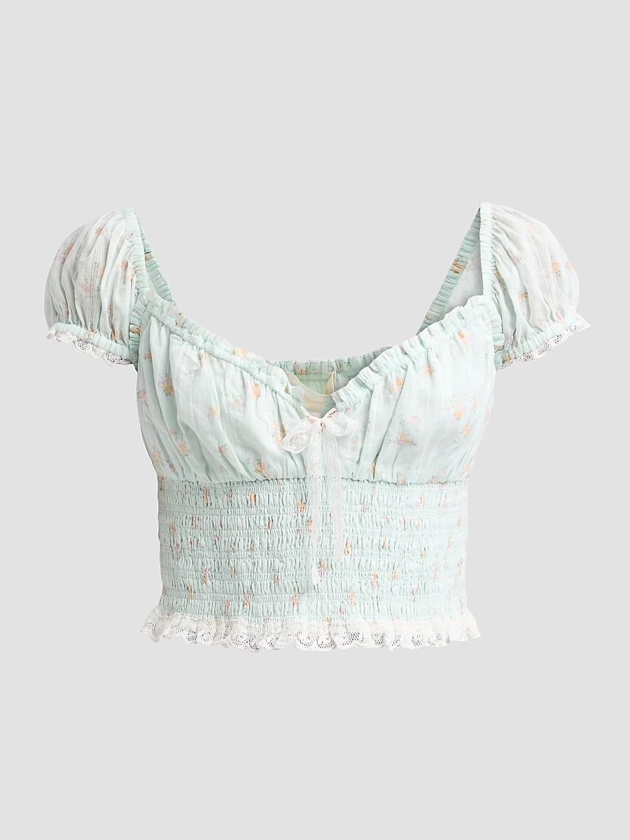 Women's Daini Floral Smocked Top - Celadon Drift - Size XL