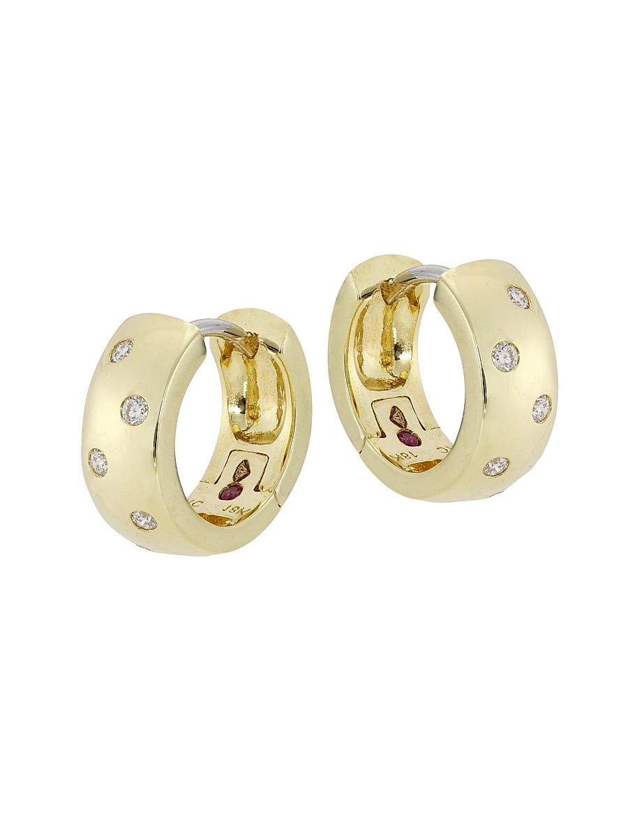 Women's 18K Yellow Gold & Diamond Huggie Hoops