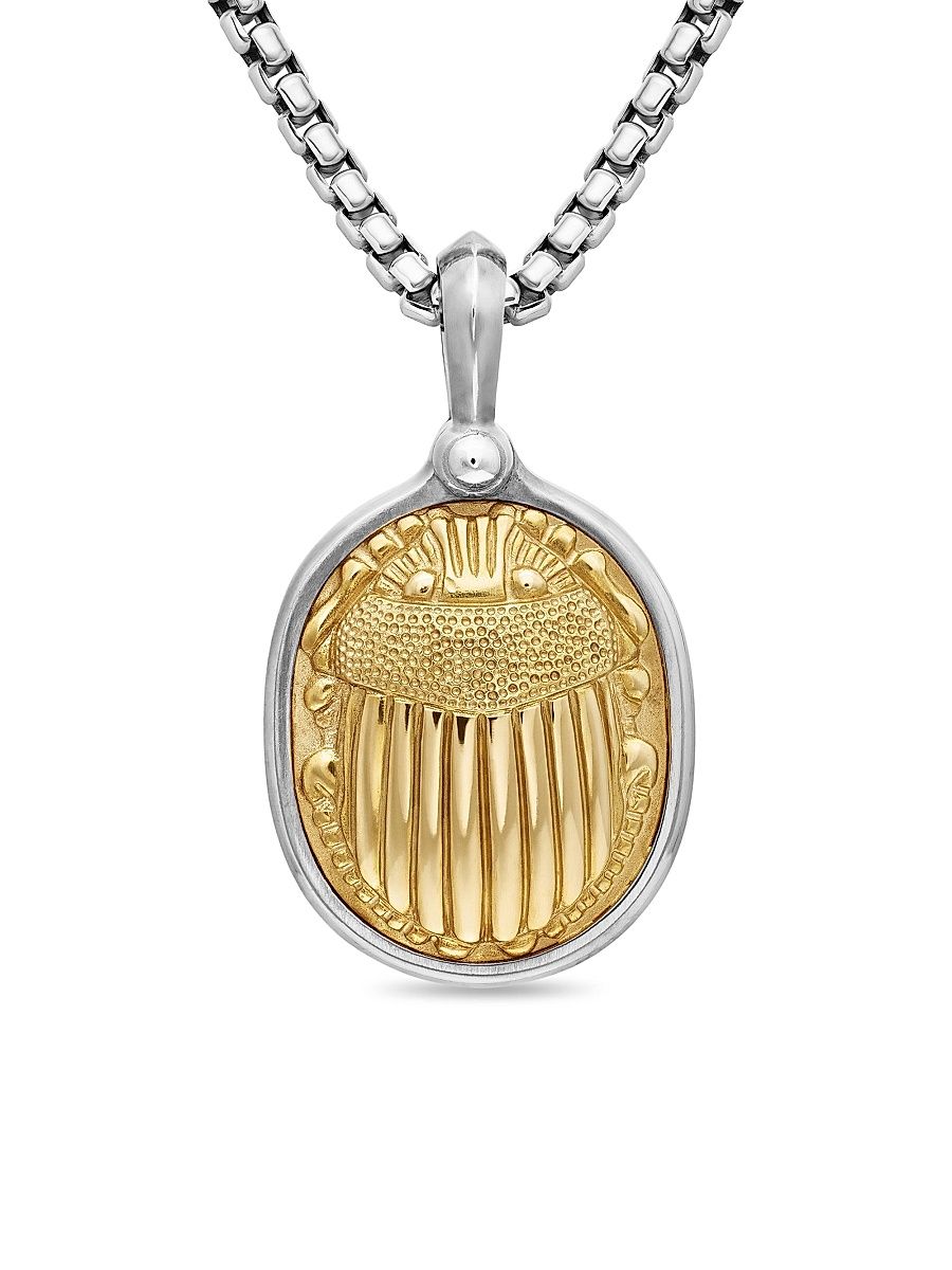 Men's Petrvs Scarab Amulet in Sterling Silver with 18K Yellow Gold, 32.3MM - Silver