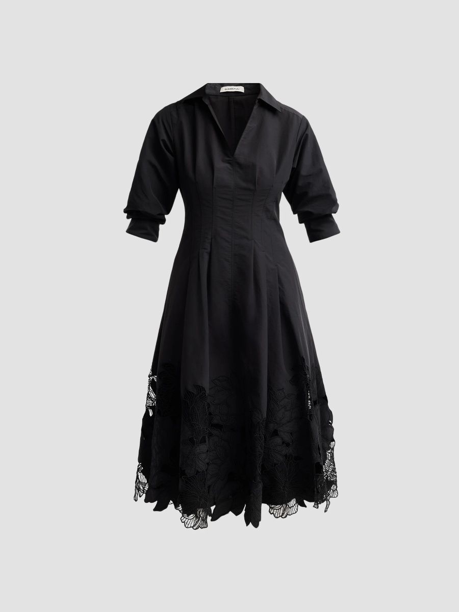 SIMKHAI Women's Sami Embroidered Cotton-Blend Midi Shirtdress - Black - Size XS