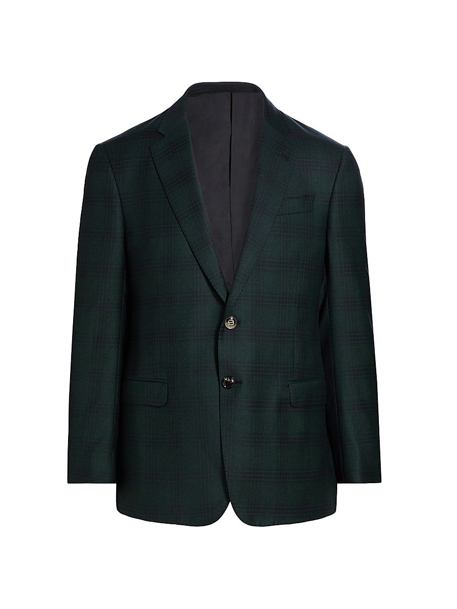 Men's Plaid Wool-Cashmere Single-Breasted Blazer - Teal - Size 44