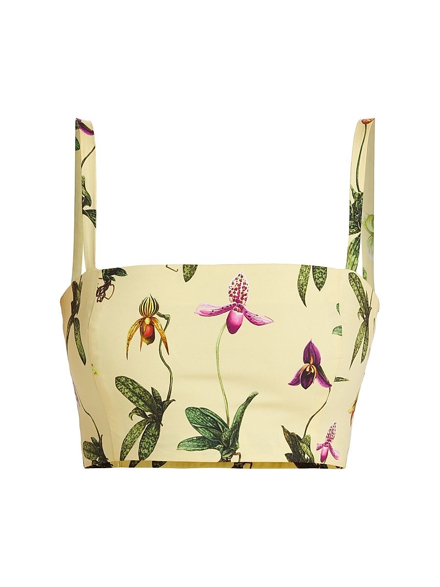 Women's Floral Cotton Crop Top - Yellow Multi - Size 6