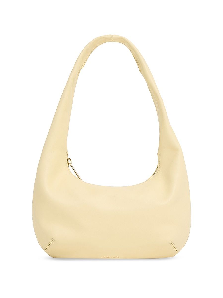 Women's Embossed Logo Leather Shoulder Bag - Crema