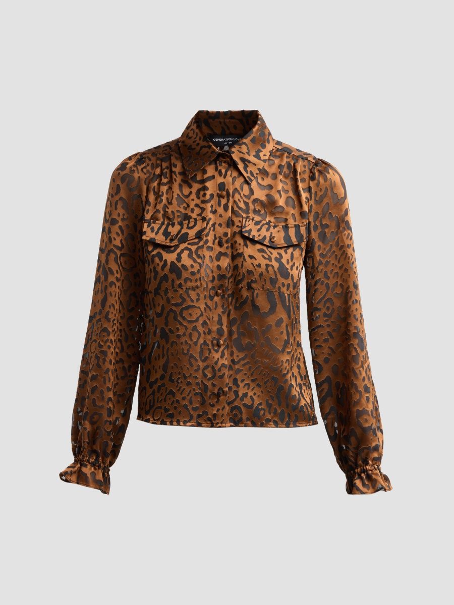 Generation Love Women's ​Priya Leopard Burnout Blouse - Caramel Black - Size XS