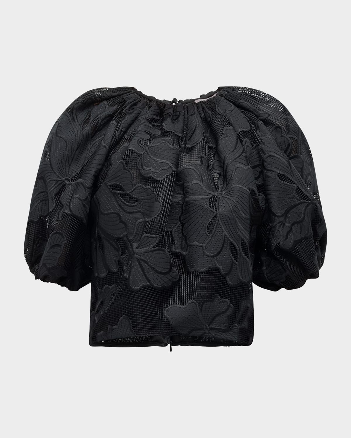 Floral Embroidered Short-Sleeve Bubble Top