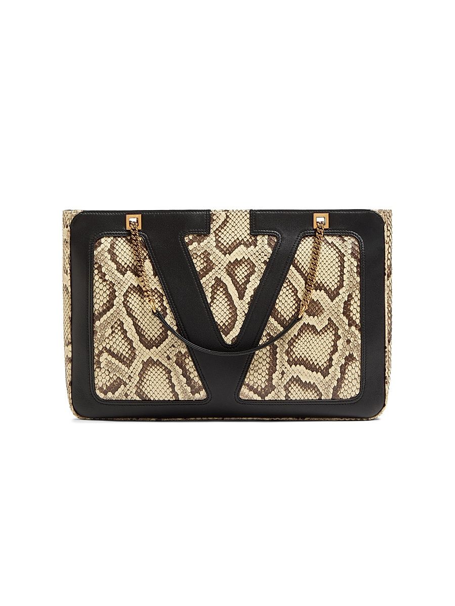 Women's Viva Superstar Medium Python Shopping Bag - Black Multicolor