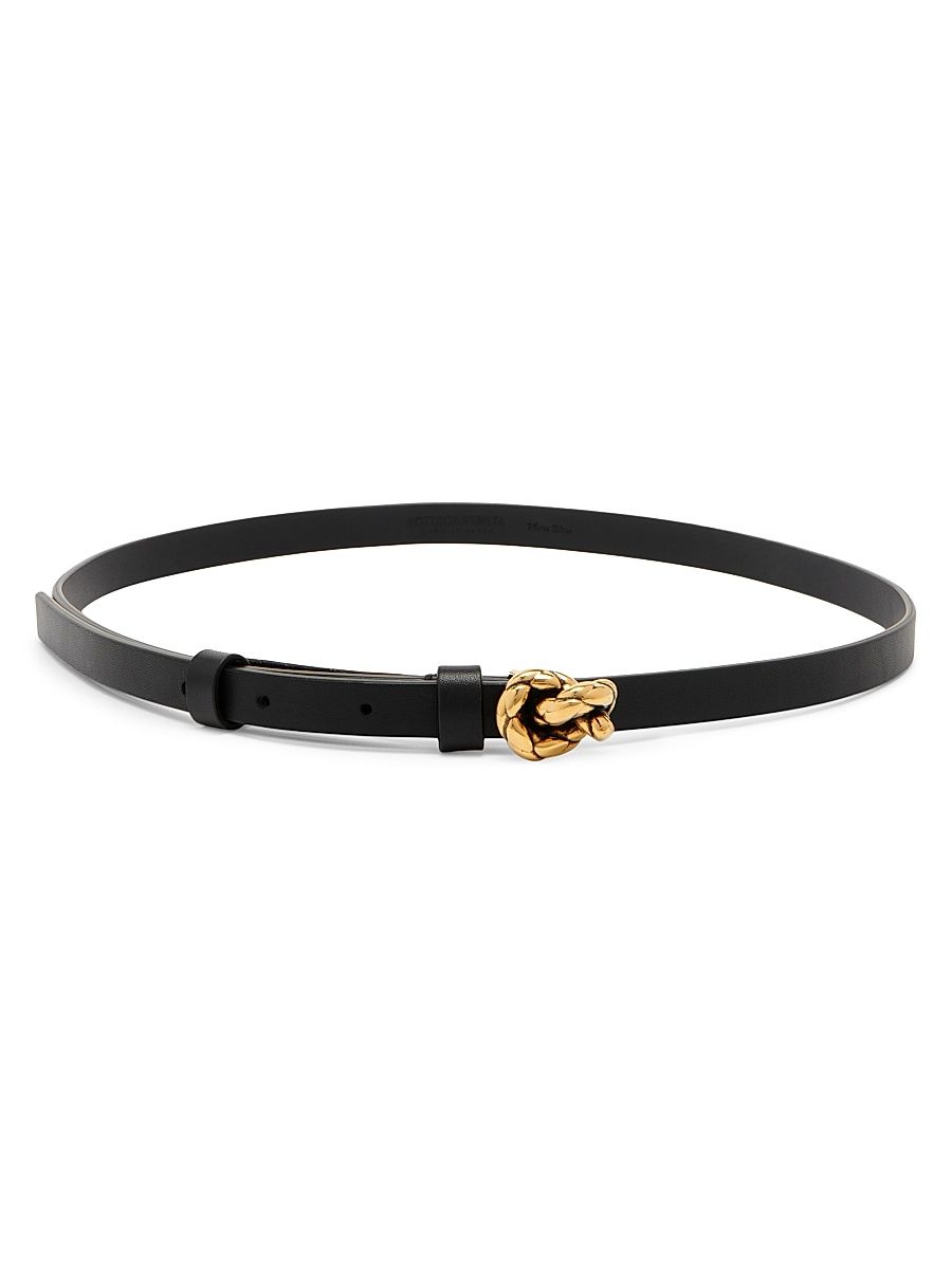 Women's Intreccio Knot Leather Belt - Black Brass - Size Small