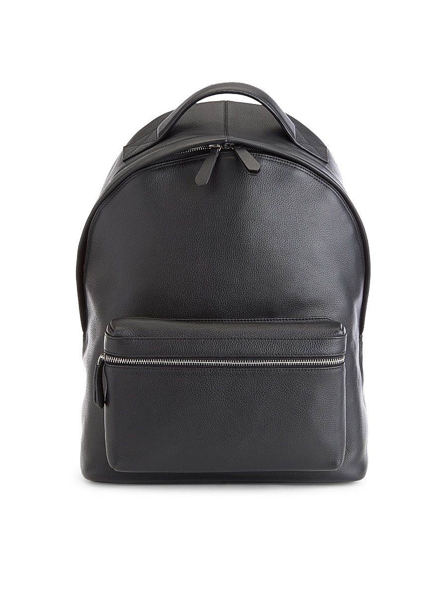 Pebbled Leather Laptop Backpack - Black