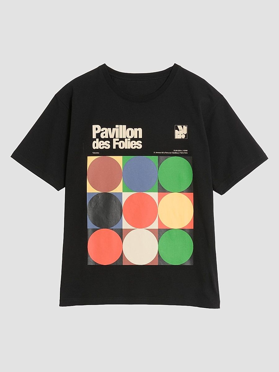 Men's Cotton T-Shirt with Pavillon Des Folies Print - Black - Size Large