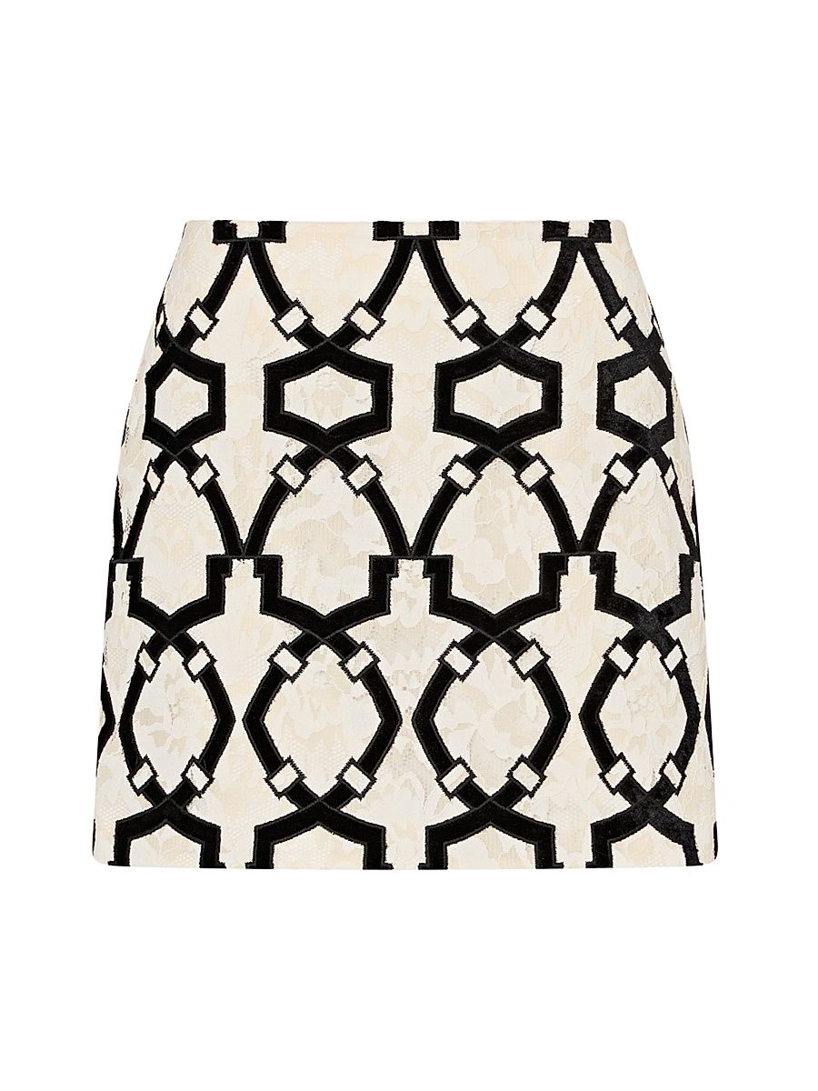 Women's Jayla Flocked Velvet Lace Miniskirt - White Black - Size 12