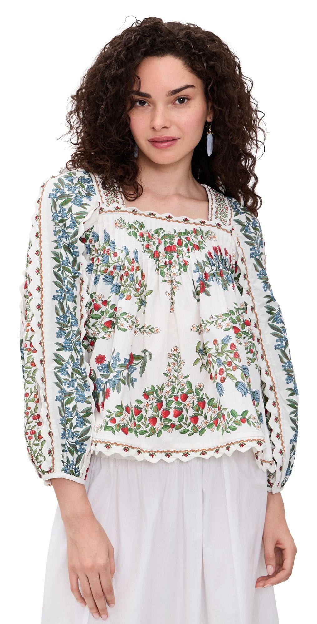 FARM Rio Fruit Beauty Long Sleeve Cotton Blouse Fruit Beauty Scarf Off-White S