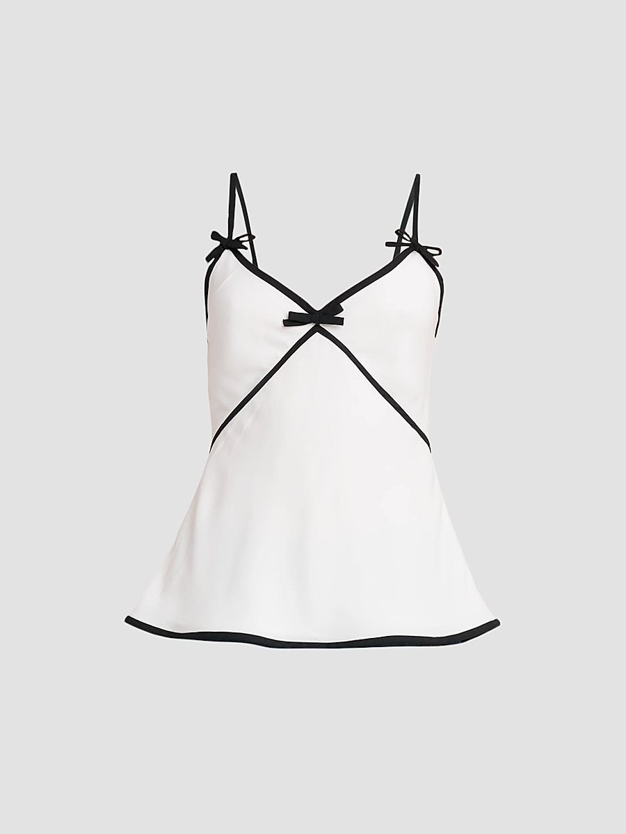 Women's Bow Contrast Trim Cami - White - Size 10