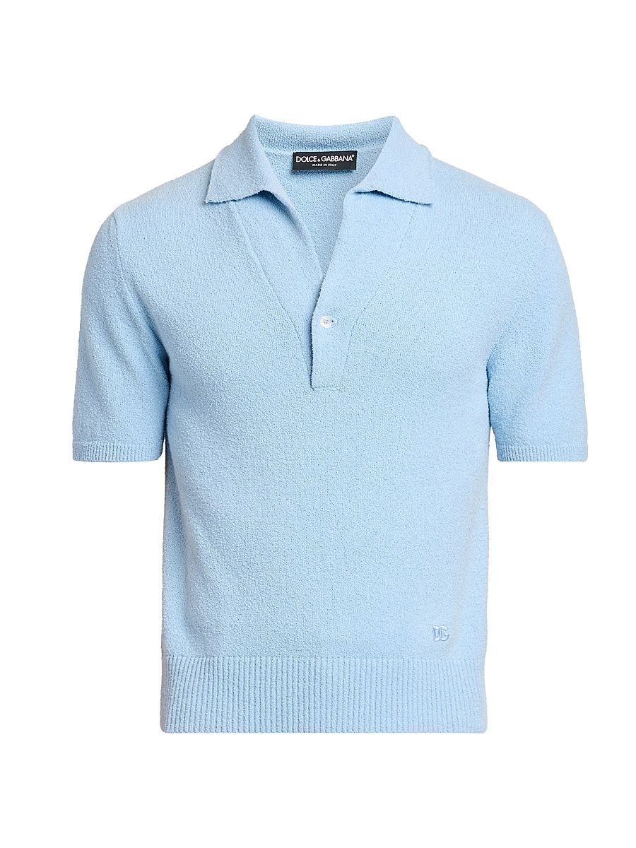 Men's Knit Short-Sleeve Polo Shirt - Azzurro - Size 44