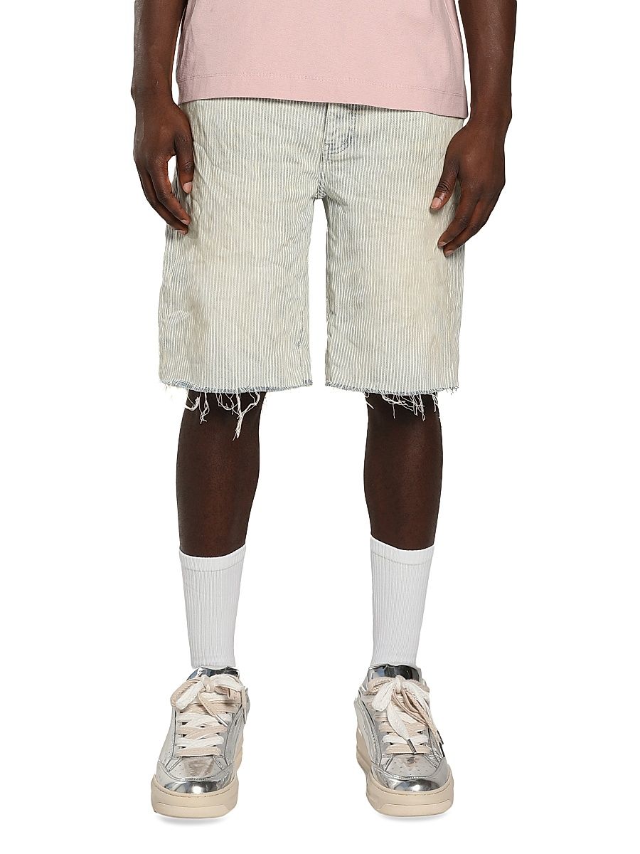 Men's Hickory Pinstripe Cotton Raw-Edge Shorts - Light Indigo - Size 40