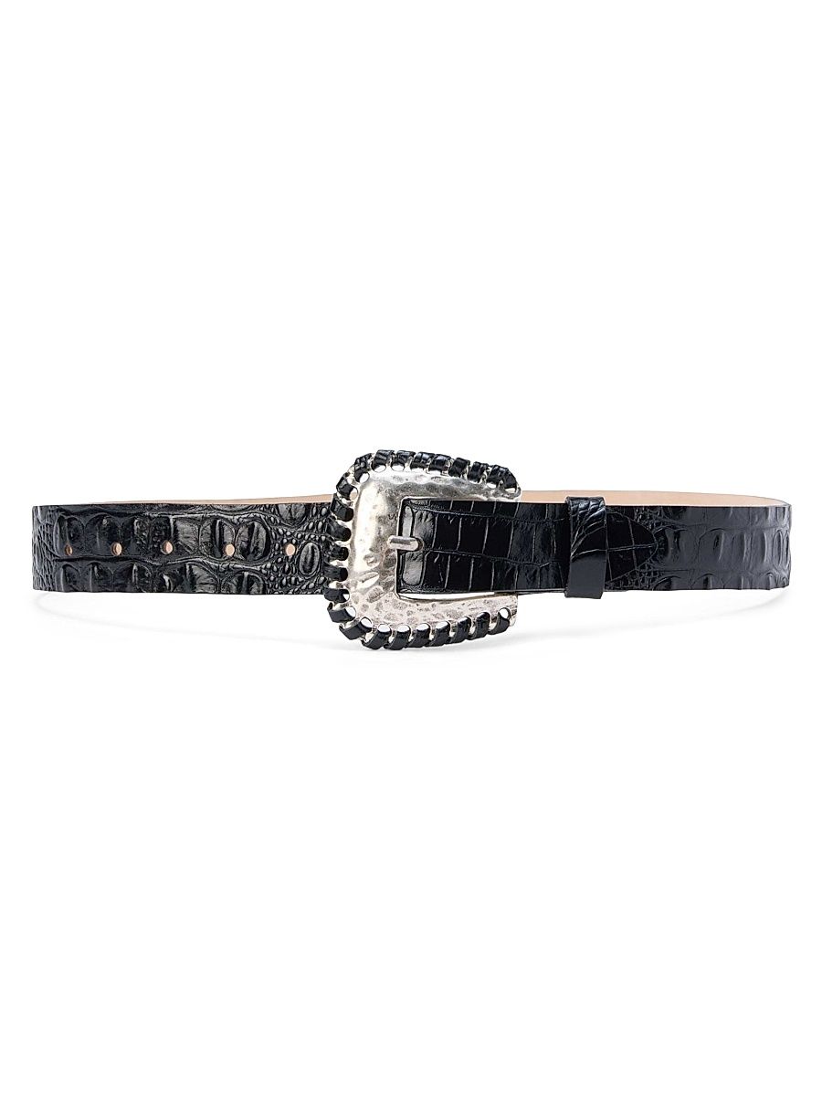 Women's Brisa Leather Belt - Black Croco - Size Large