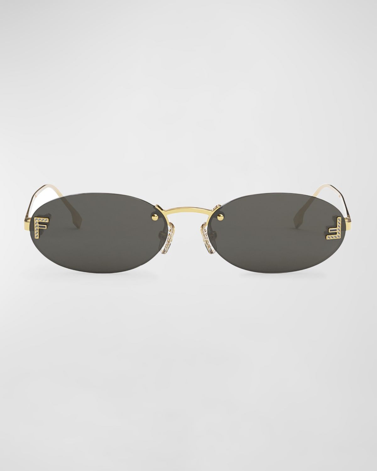 Embellished FF Oval Metal Sunglasses