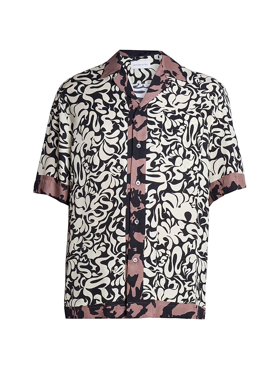 Men's Carltone Printed Short-Sleeve Shirt - Black - Size 38