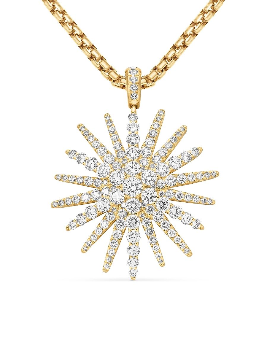 Women's Starburst Pendant in 18K Yellow Gold with Full Pavé Diamonds, 33.7MM - Diamond