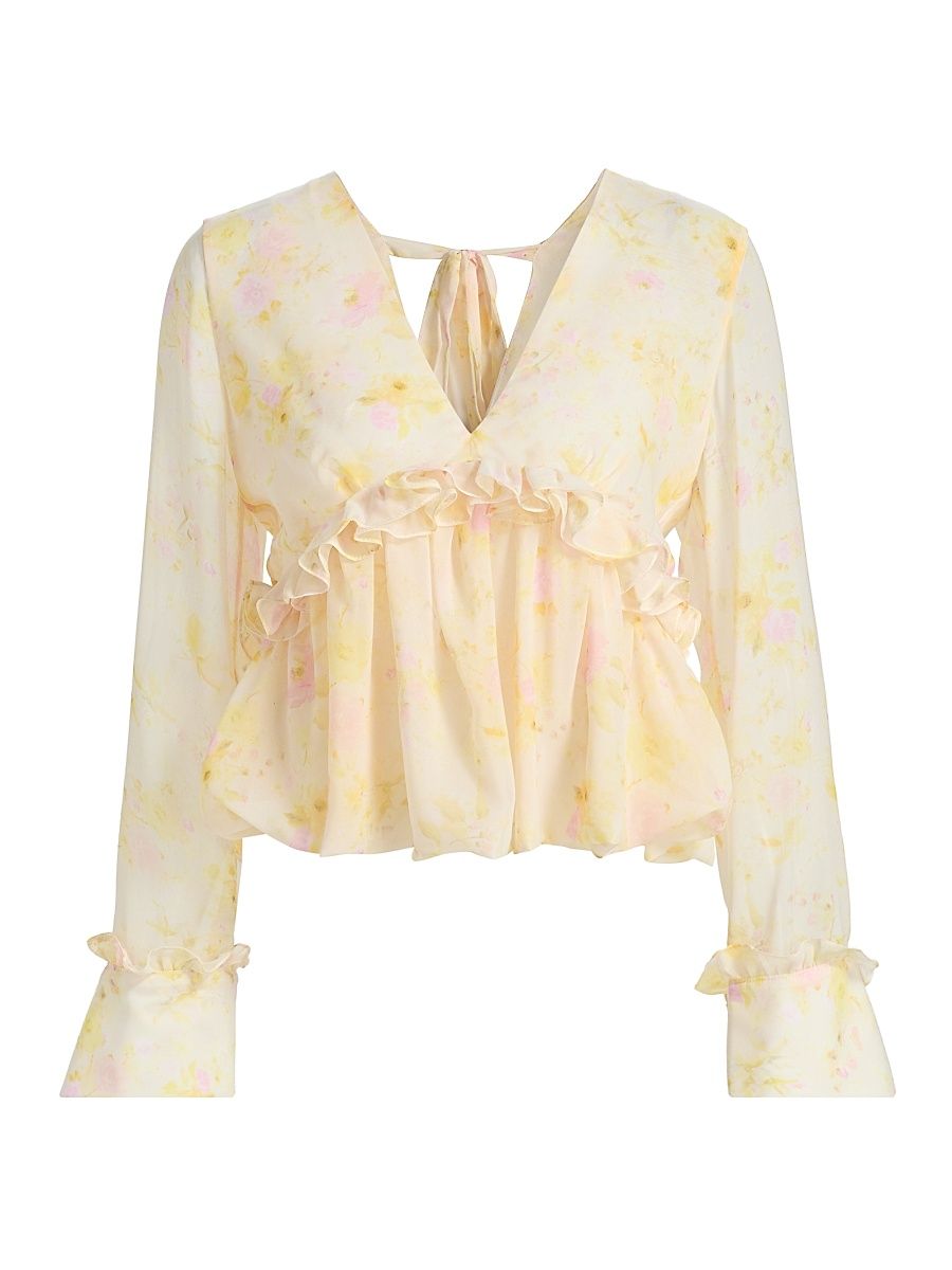 Women's Cynthi Peony Chiffon Blouse - Yellow - Size 12