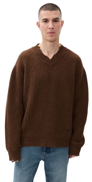 MM6 Maison Margiela V Neck Sweater Brown Melange XL