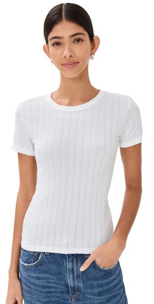 Leset Pointelle Short Sleeve Tee White L