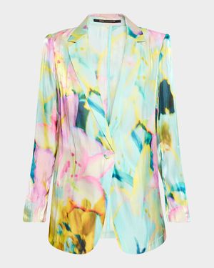 Joan Single-Button Metallic Satin Jacket